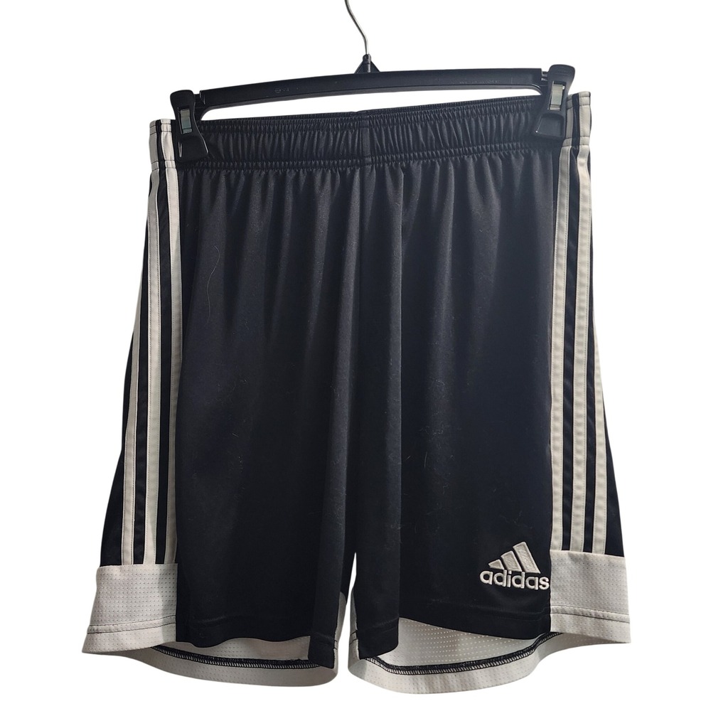 Adidas Youth Shorts Black Athletic Soccer Training 3 Stripe Lightweight L